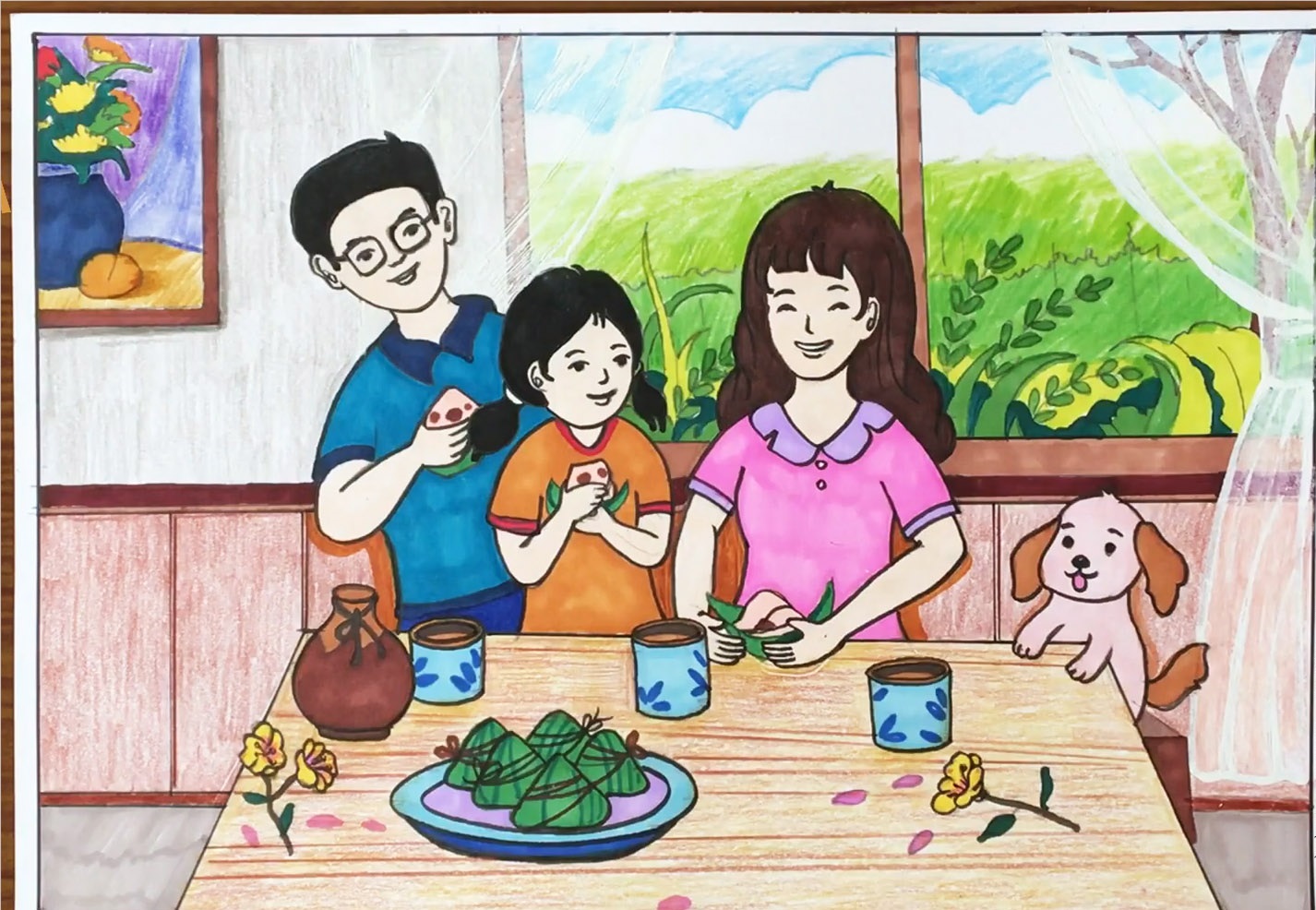 Ảnh hoạt hình gia đình 3 cùng nhau ăn cơm 1