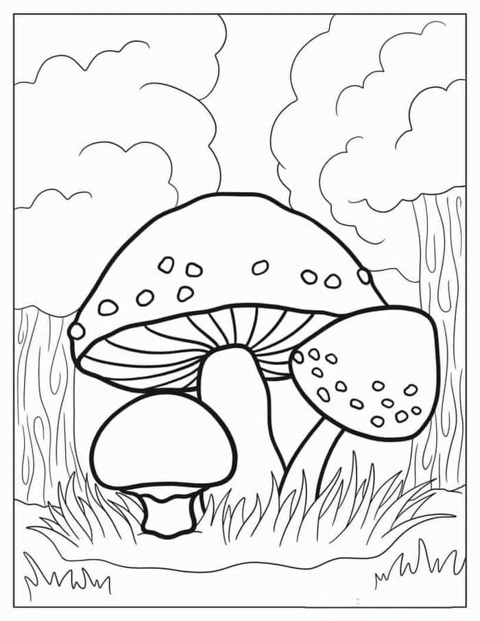 Ảnh cây nấm cho bé tô màu