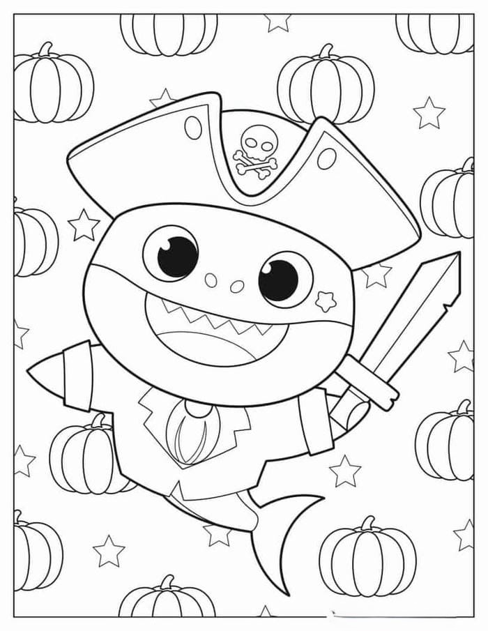 anh-tranh-to-mau-ca-map-con-hoa-trang-halloween Ảnh tranh tô màu cá mập con hóa trang halloween
