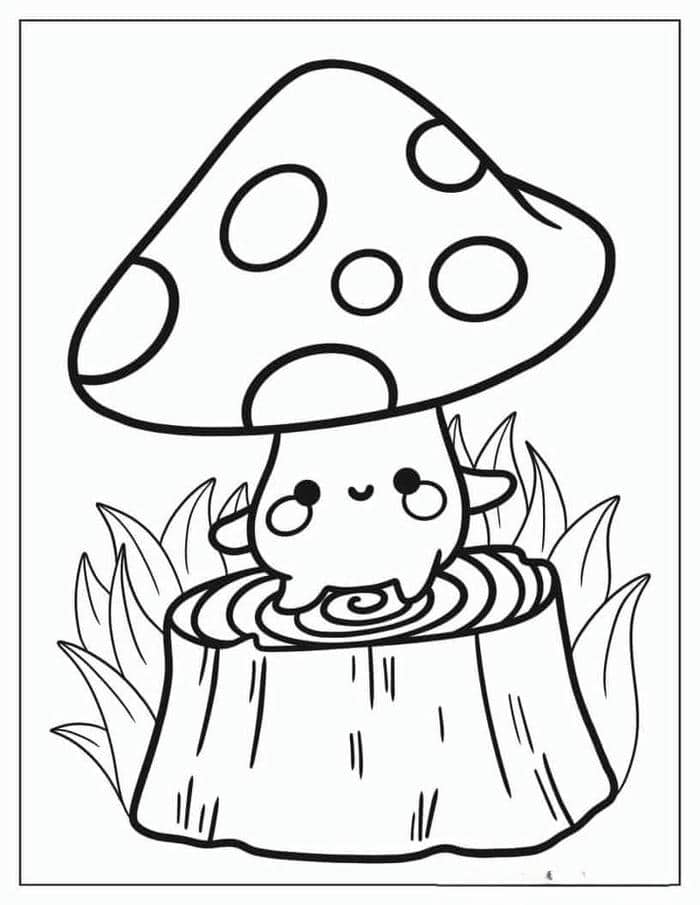 Ảnh tranh tô màu cây nấm cute cho bé