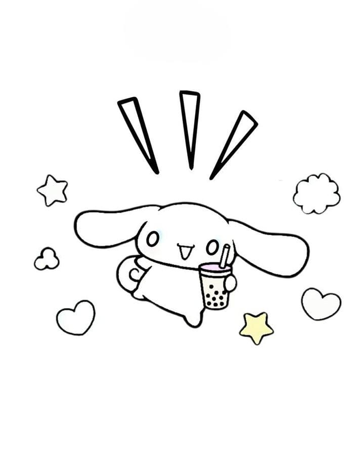 Ảnh tranh tô màu Cinnamoroll uống trà sữa