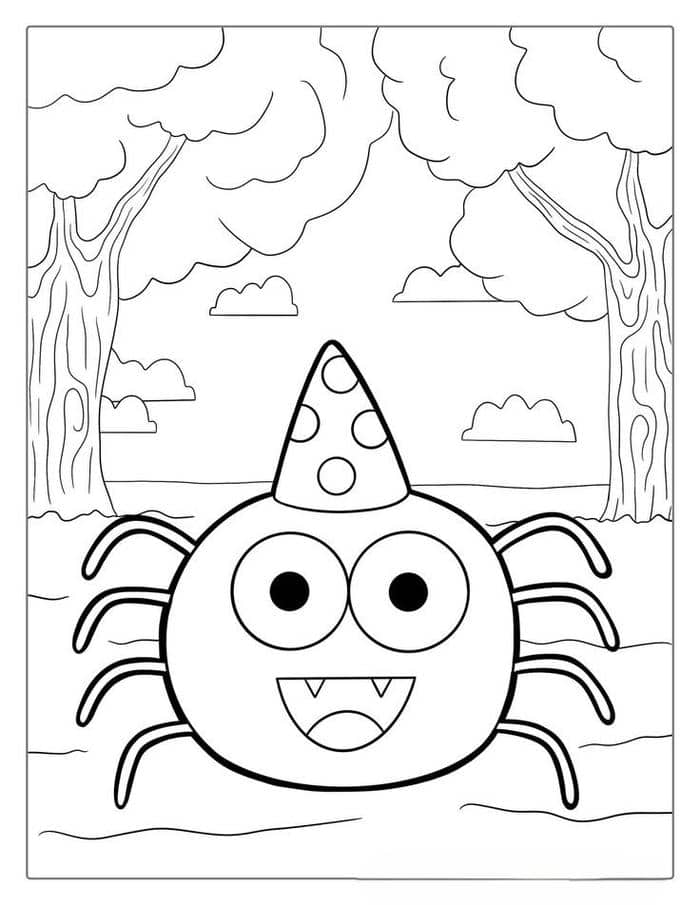 Ảnh tranh tô màu con nhện đội mũ siêu cute