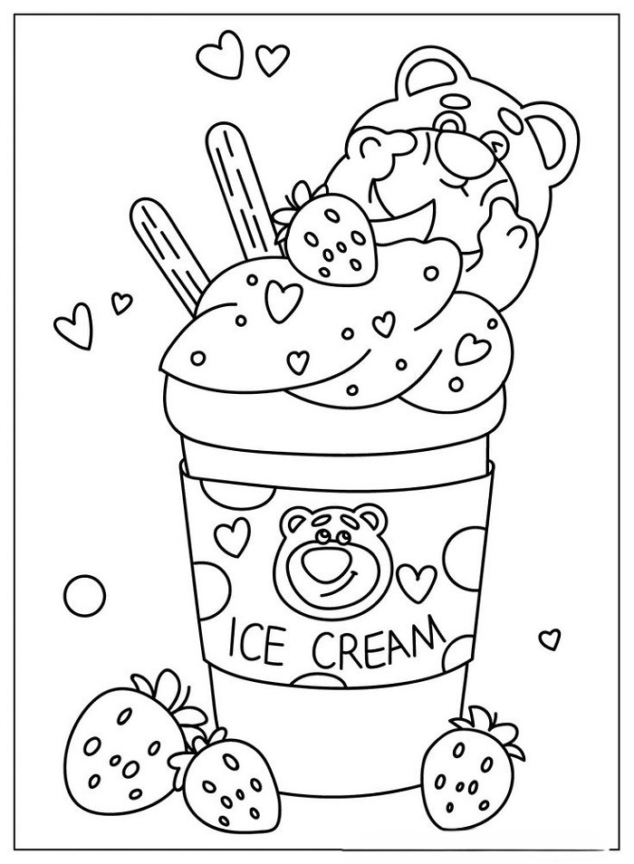 anh-tranh-to-mau-ly-kem-cung-gau-dau-dang-yeu-cho-be Ảnh tranh tô màu ly kem cùng gấu dâu đáng yêu cho bé