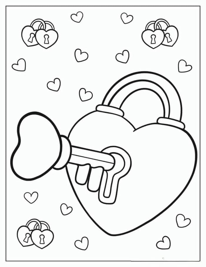 Ảnh tranh tô màu ổ khóa hình trái tim