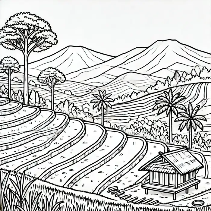 Ảnh tranh tô màu phong cảnh ruộng bậc thang