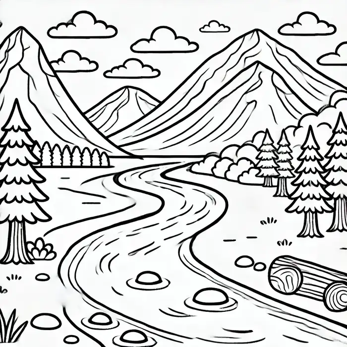 Ảnh tranh tô màu phong cảnh thiên nhiên đơn giản cho bé