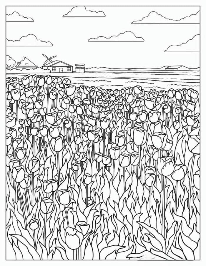 anh-tranh-to-mau-vuon-hoa-tulip Ảnh tranh tô màu vườn hoa tulip