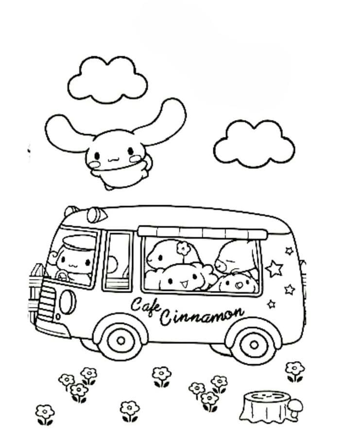 Ảnh tranh tô màu xe cà phê Cinnamoroll