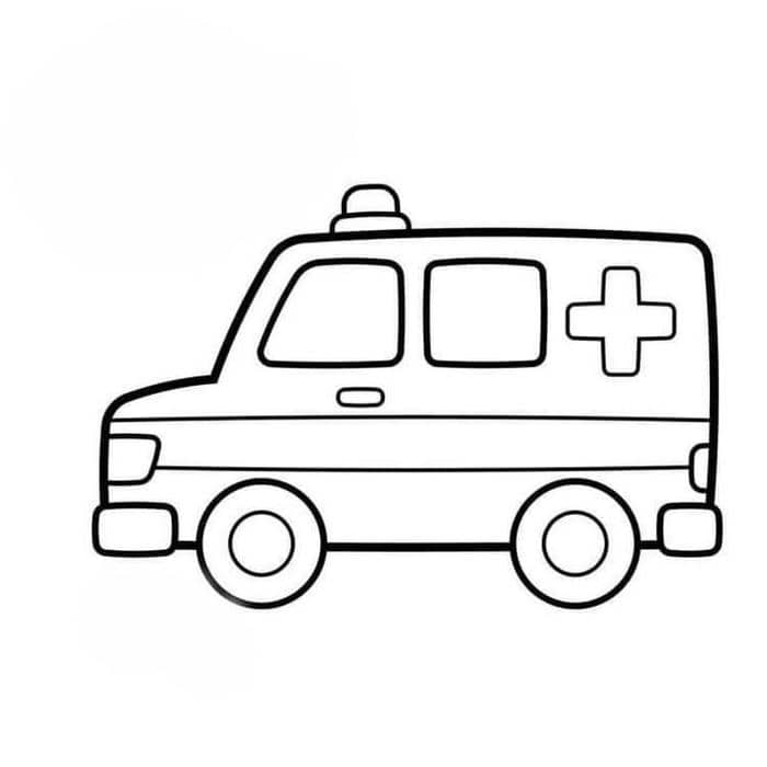 Ảnh tranh tô màu xe cứu thương đơn giản cho bé