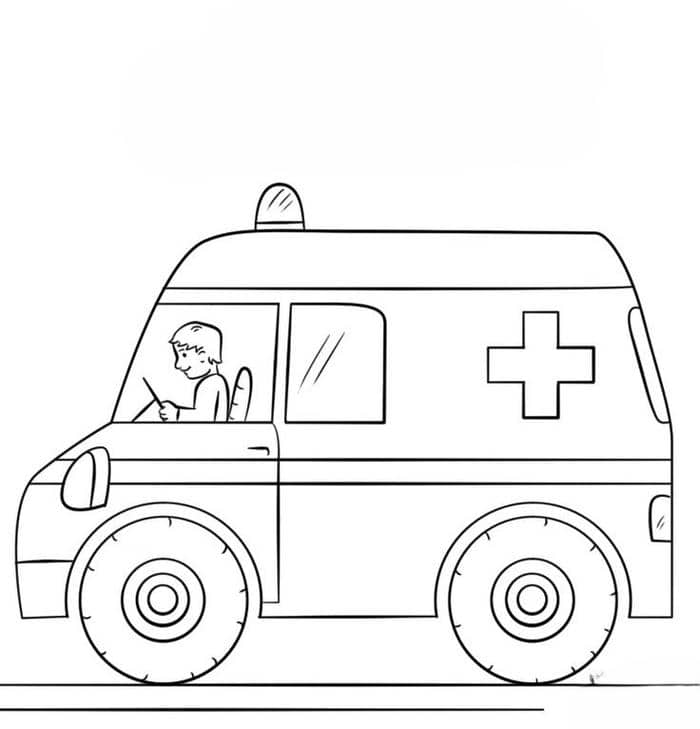 Ảnh tranh tô màu xe cứu thương đơn giản