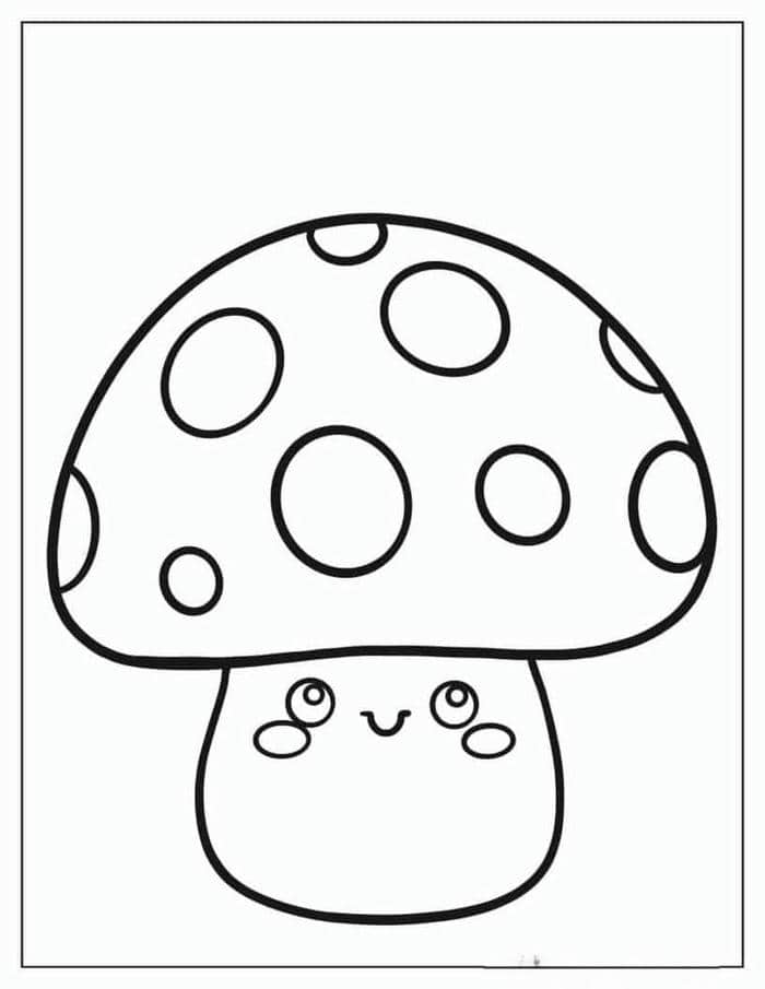 Hình ảnh tranh tô màu cây nấm cute cho bé