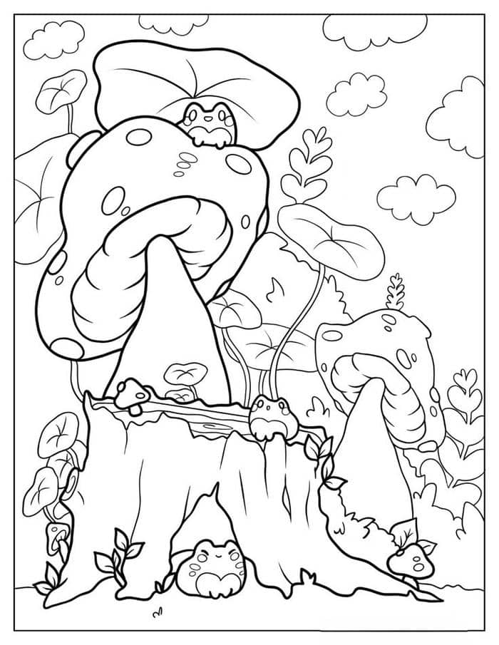 Hình ảnh tranh tô màu cây nấm đẹp