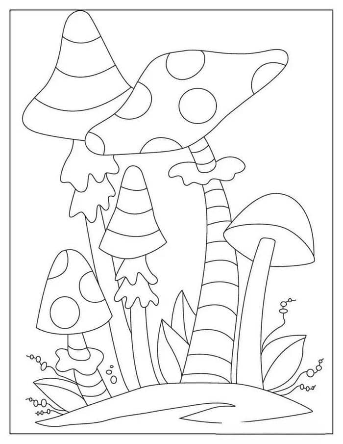 Hình ảnh tranh tô màu cây nấm đơn giản cho bé