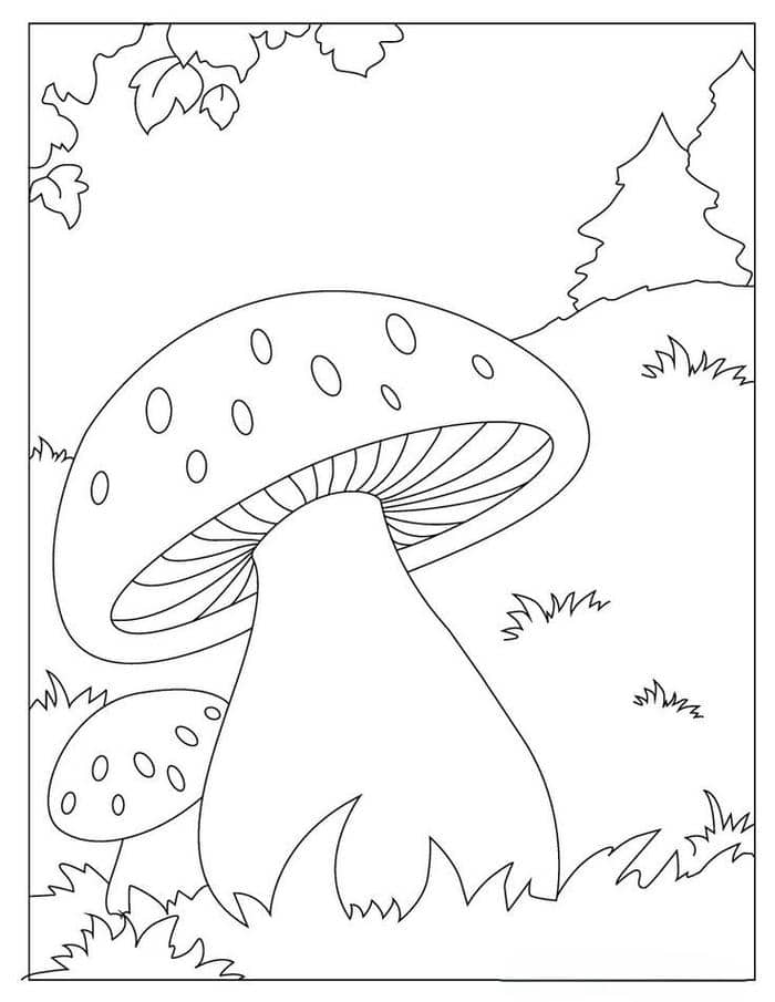 Hình ảnh tranh tô màu cây nấm đơn giản