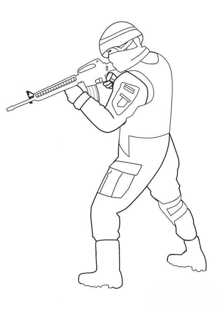 Hình ảnh tranh tô màu chú bộ đội đơn giản cho bé