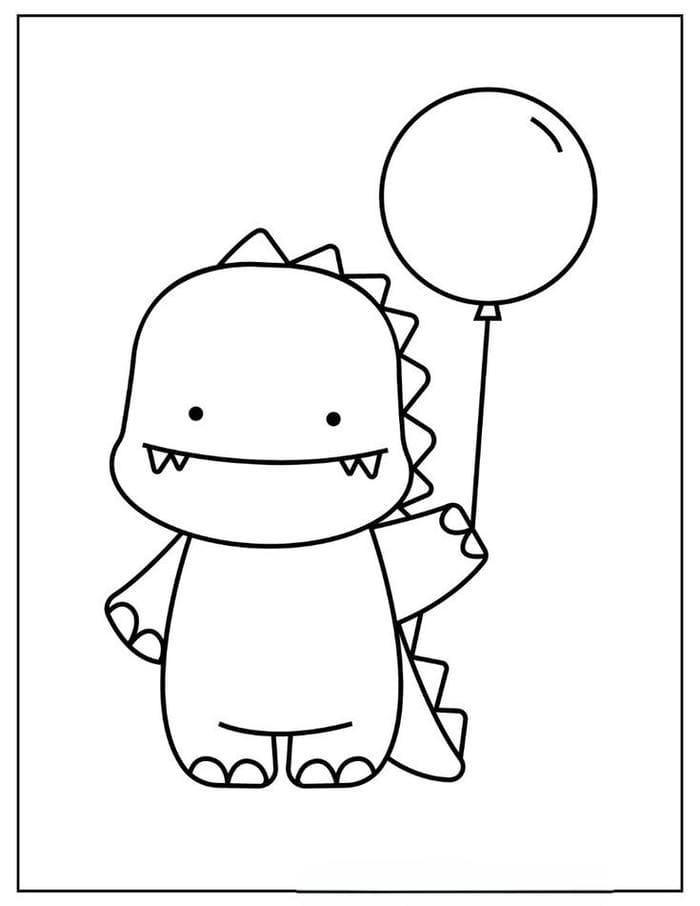 Hình ảnh tranh tô màu khủng long cầm bóng bay siêu đáng yêu