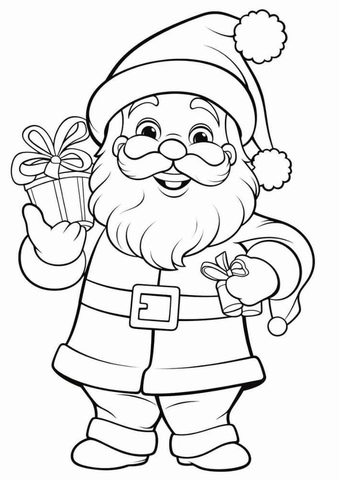 Hình ảnh tranh tô màu ông già noel đơn giản, siêu đáng yêu