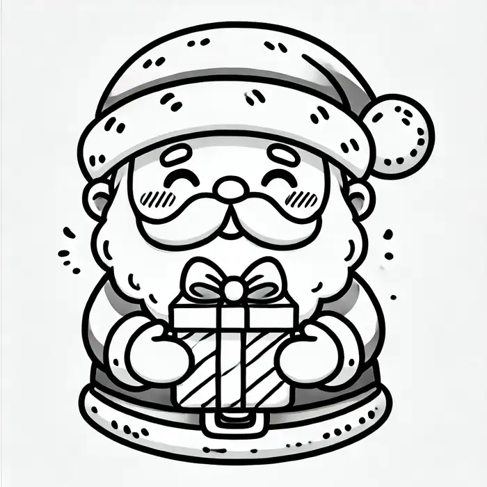Hình ảnh tranh tô màu ông già noel ôm hộp quà cute