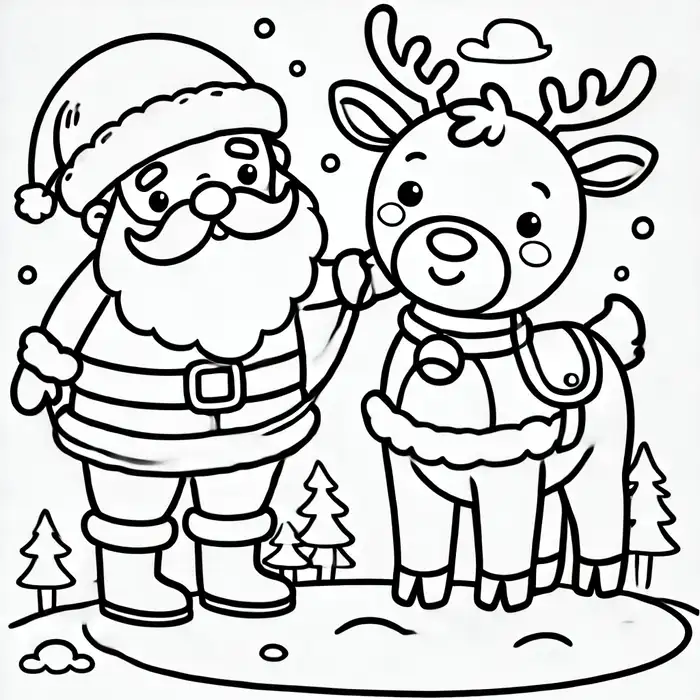 Hình ảnh tranh tô màu ông già noel và tuần lộc chibi siêu đáng yêu