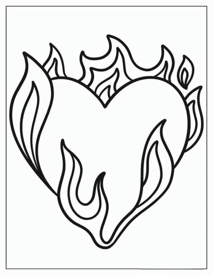 Hình ảnh tranh tô màu trái tim bốc cháy