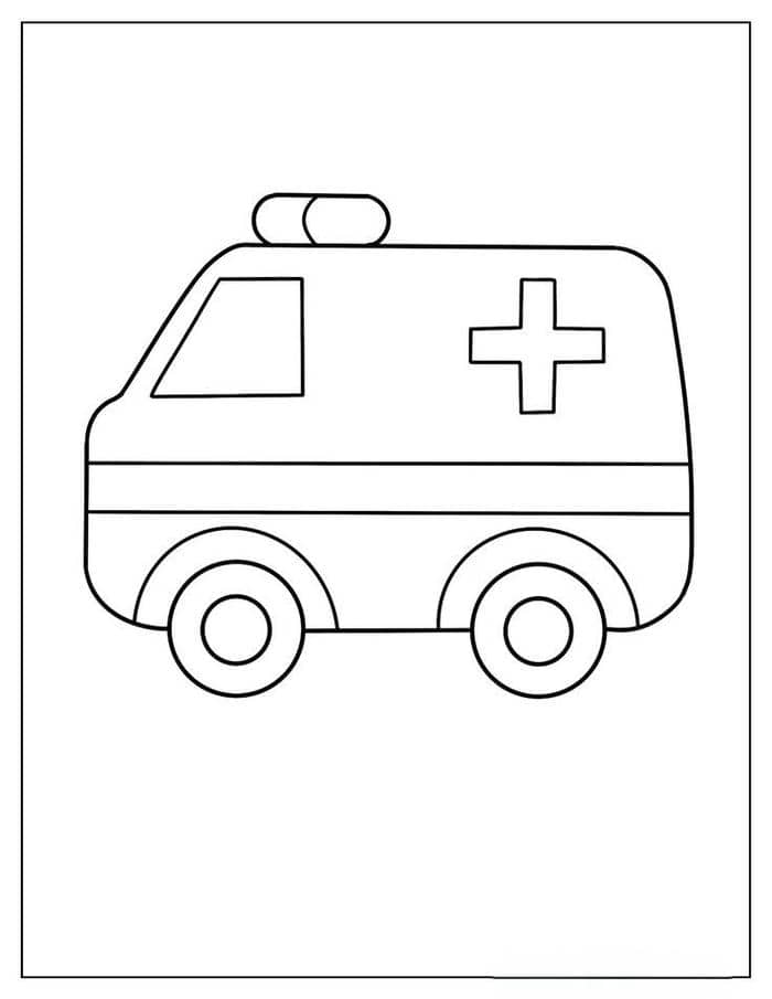 Hình ảnh tranh tô màu xe cứu thương đơn giản cho bé