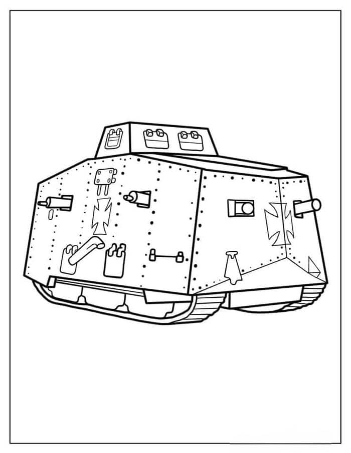 Hình ảnh tranh tô màu xe tăng nhiều súng
