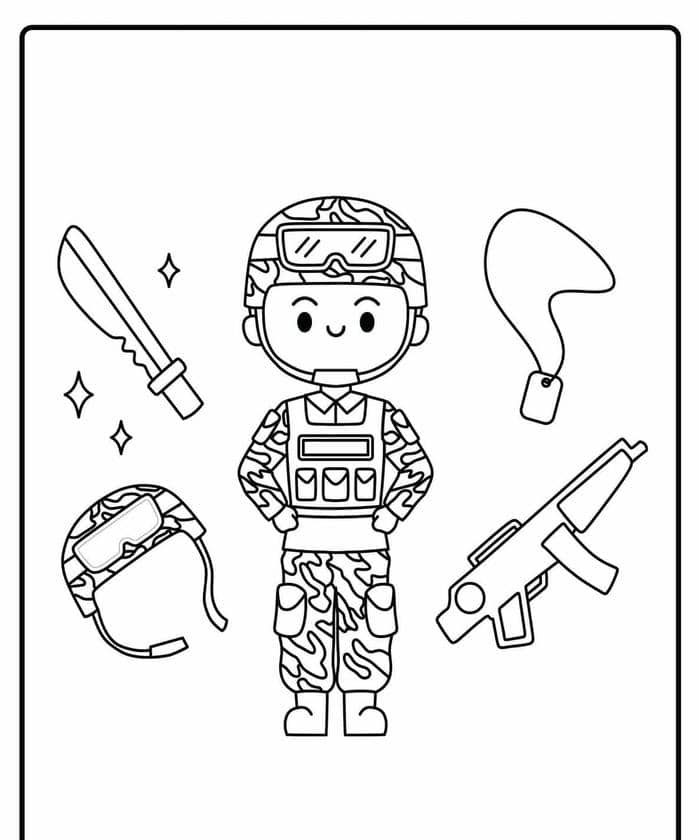 Hình chú bộ đội tranh tô màu đơn giản cho bé