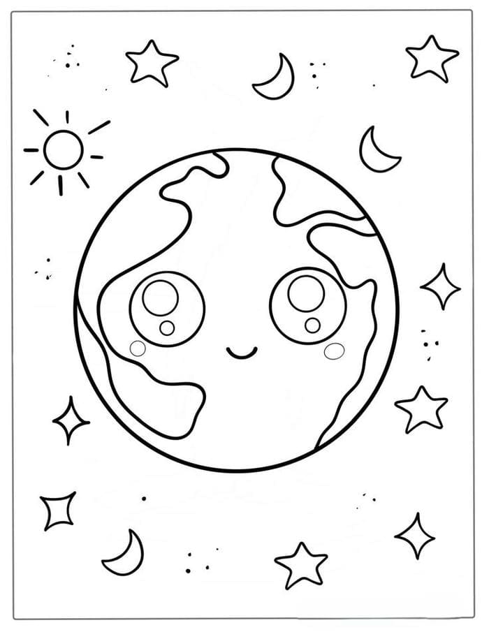 Hình tô màu trái đất siêu cute