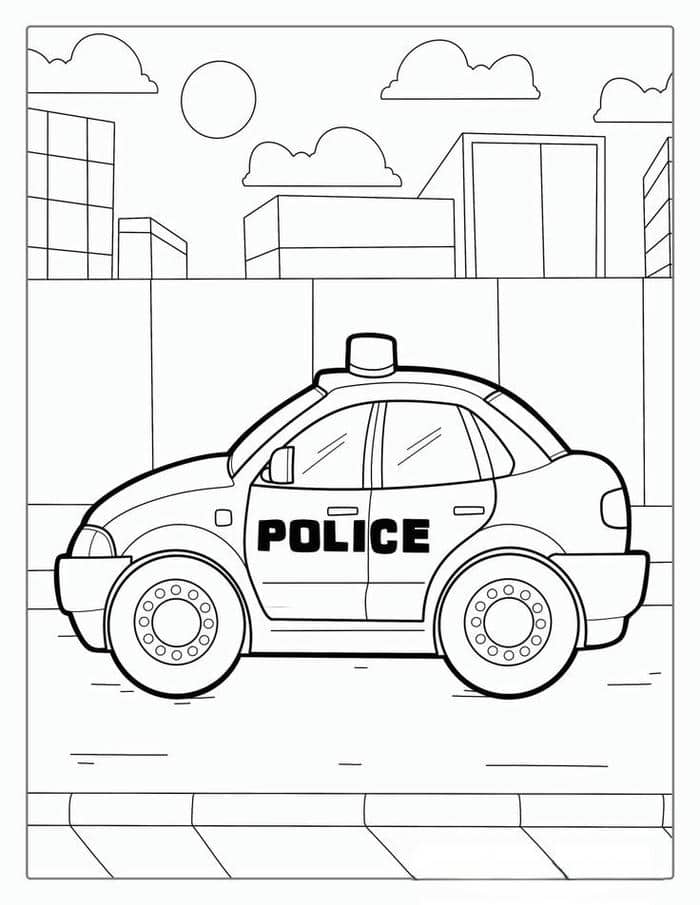 Hình tô màu xe cảnh sát đơn giản
