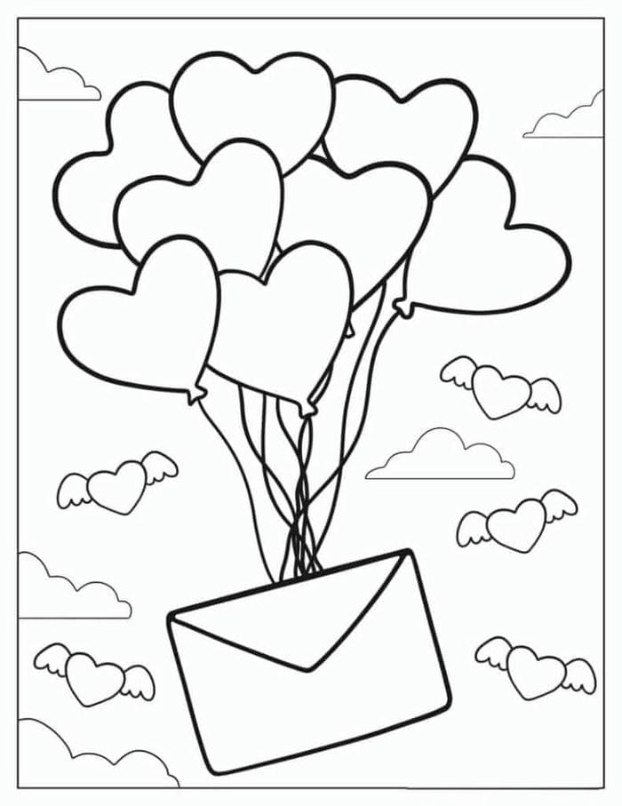 Hình tranh tô màu bóng bay hình trái tim