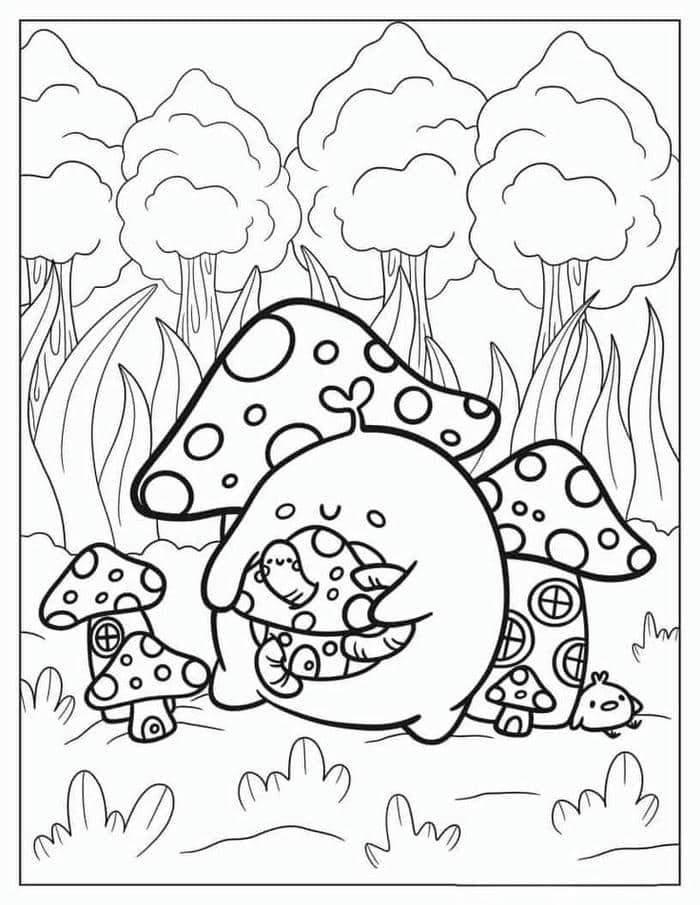 Hình tranh tô màu cây nấm cute