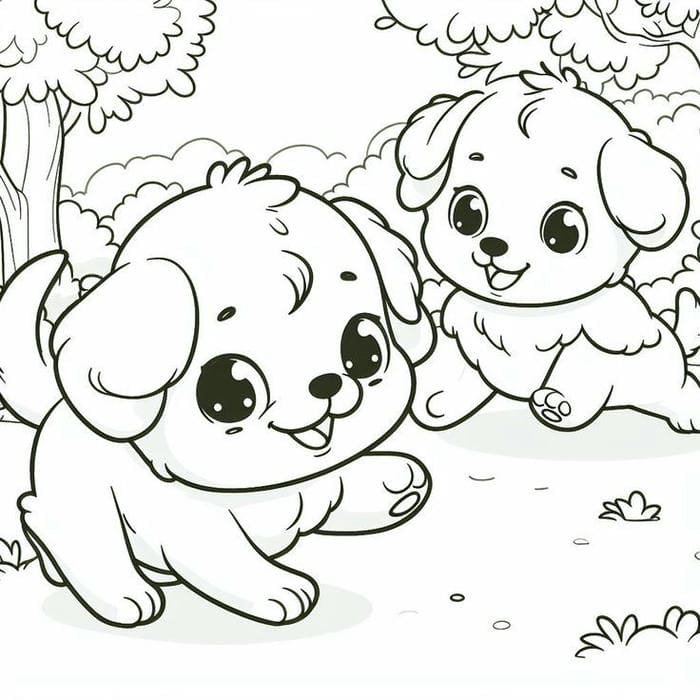 Hình tranh tô màu chó con tinh nghịch, đáng yêu