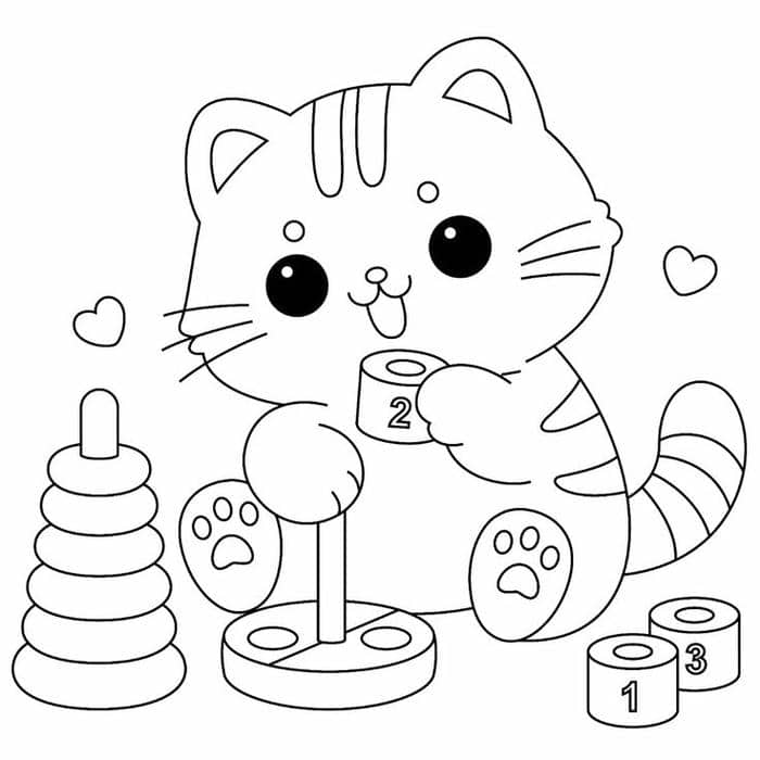 hình tranh tô màu con mèo cute