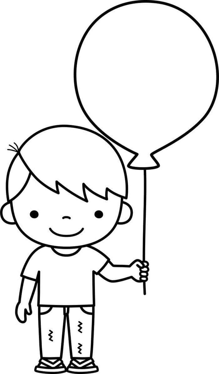 Hình tranh tô màu hình bé trai cầm bóng bay