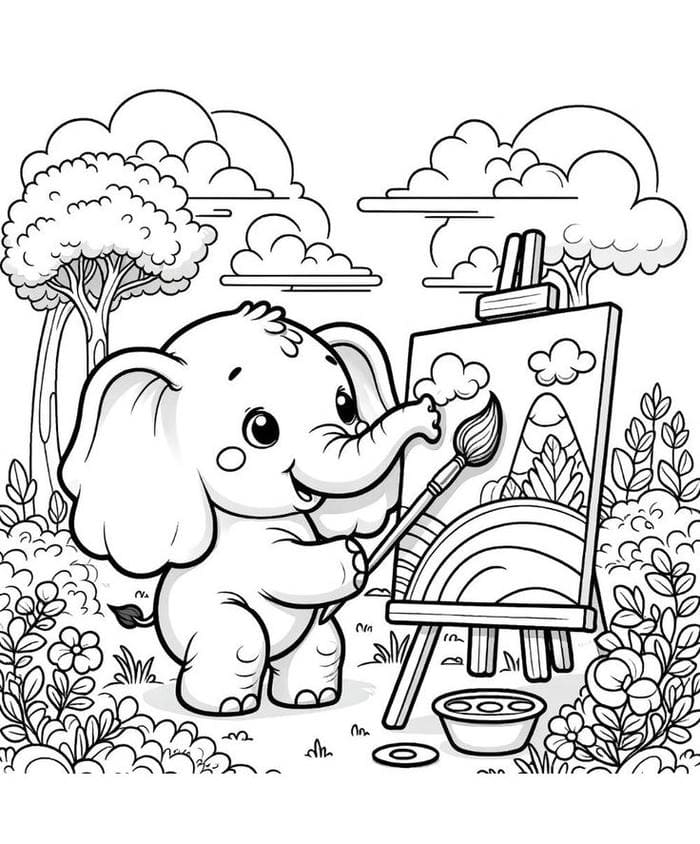 hinh-tranh-to-mau-hinh-voi-con-ve-tranh-dang-yeu Hình tranh tô màu hình voi con vẽ tranh đáng yêu