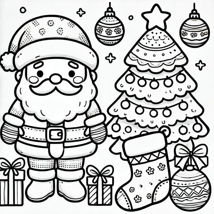 Hình tranh tô màu ông già noel và cây thông siêu đáng yêu