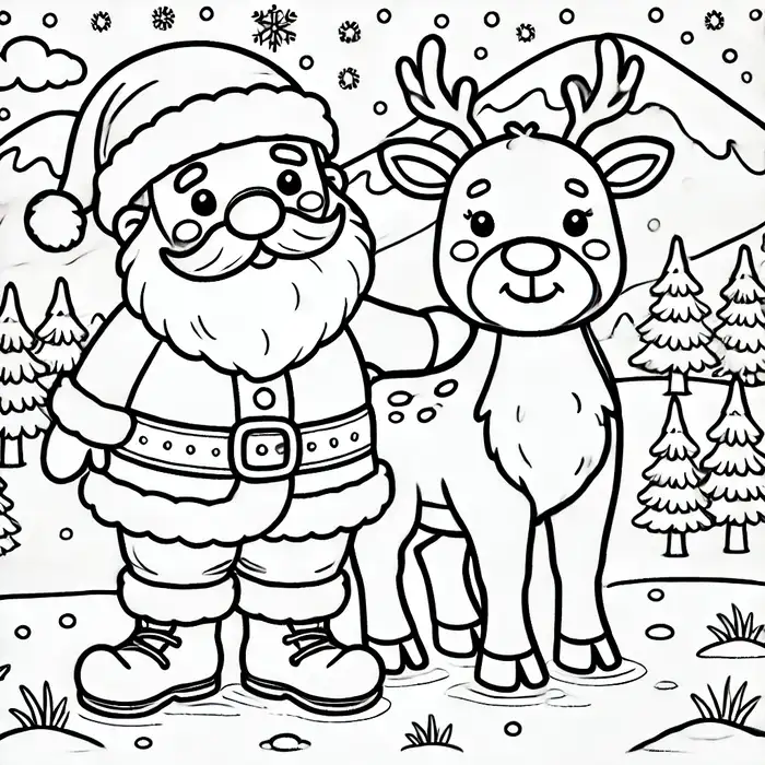 Hình tranh tô màu ông già noel và tuần lộc đáng yêu