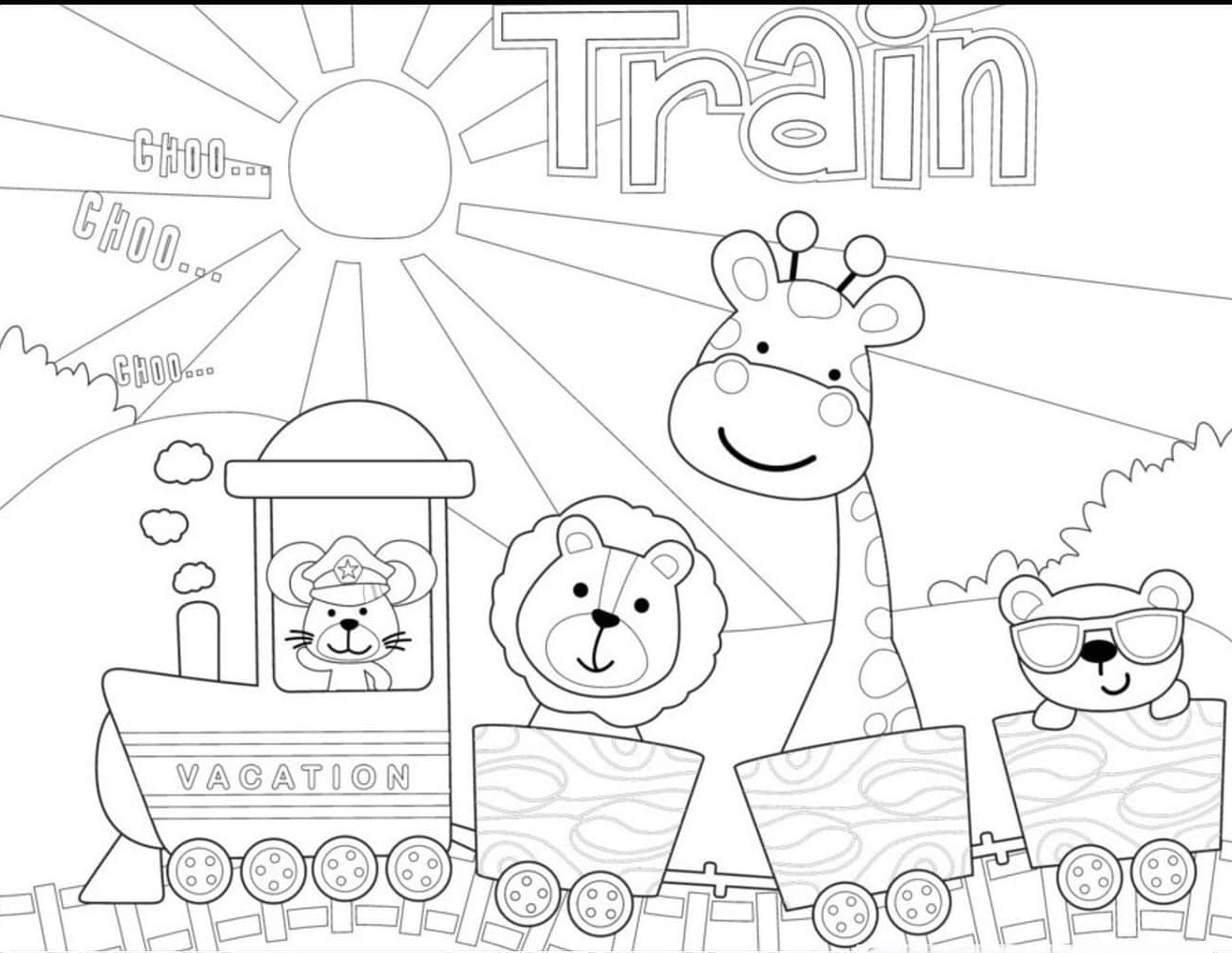 Hình tranh tô màu tàu hỏa cute cho bé