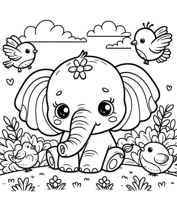 hinh-tranh-to-mau-voi-con-cung-nhung-nguoi-ban Hình tranh tô màu voi con cùng những người bạn
