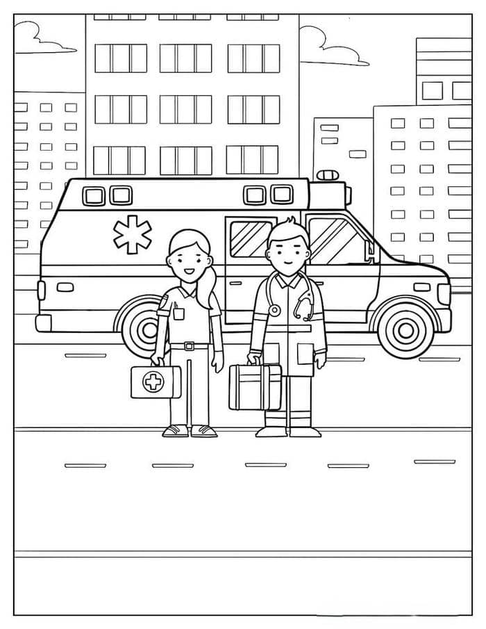 Hình tranh tô màu xe cứu thương cho bé