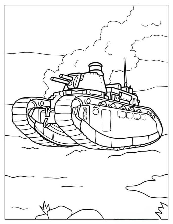 Hình tranh tô màu xe tăng nhiều súng