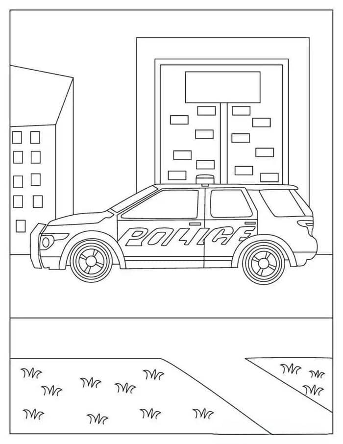 Hình xe cảnh sát tranh tô màu đơn giản cho bé