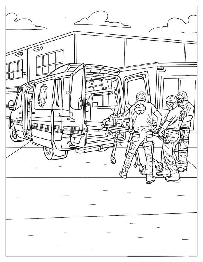 Hình xe cứu thương tranh tô màu cho bé