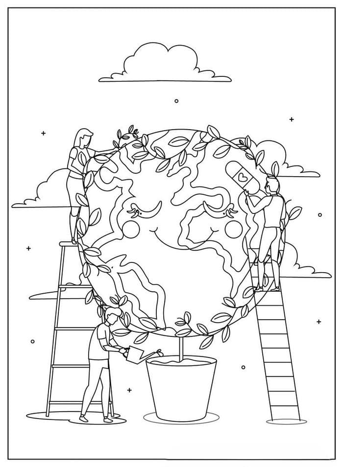 Tranh tô màu bảo vệ môi trường trái đất cho bé