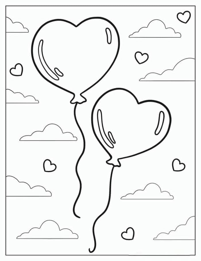 Tranh tô màu bóng bay hình trái tim