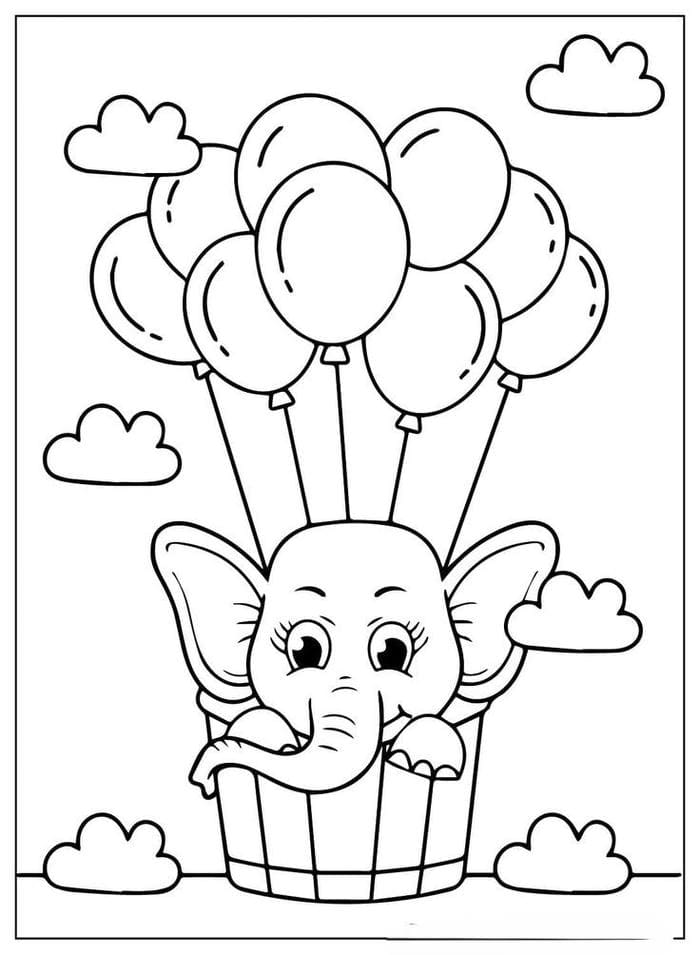 Tranh tô màu bóng bay và voi con siêu đáng yêu