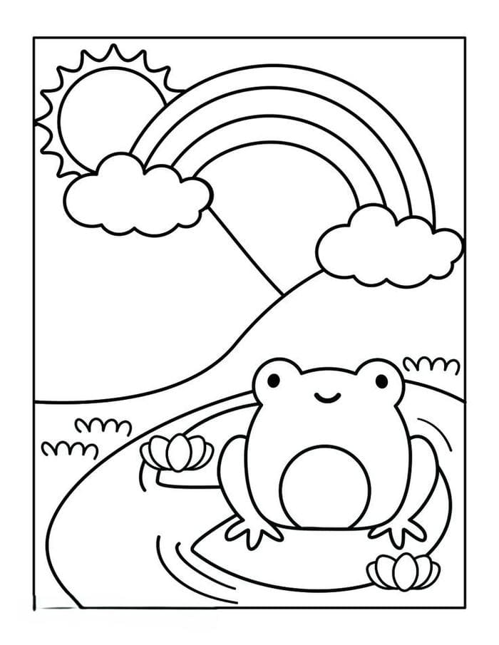 tranh-to-mau-cau-vong-va-ech-con-sieu-dang-yeu Tranh tô màu cầu vồng và ếch con siêu đáng yêu