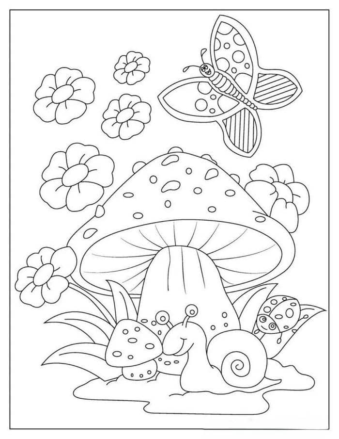 Tranh tô màu cây nấm cho bé