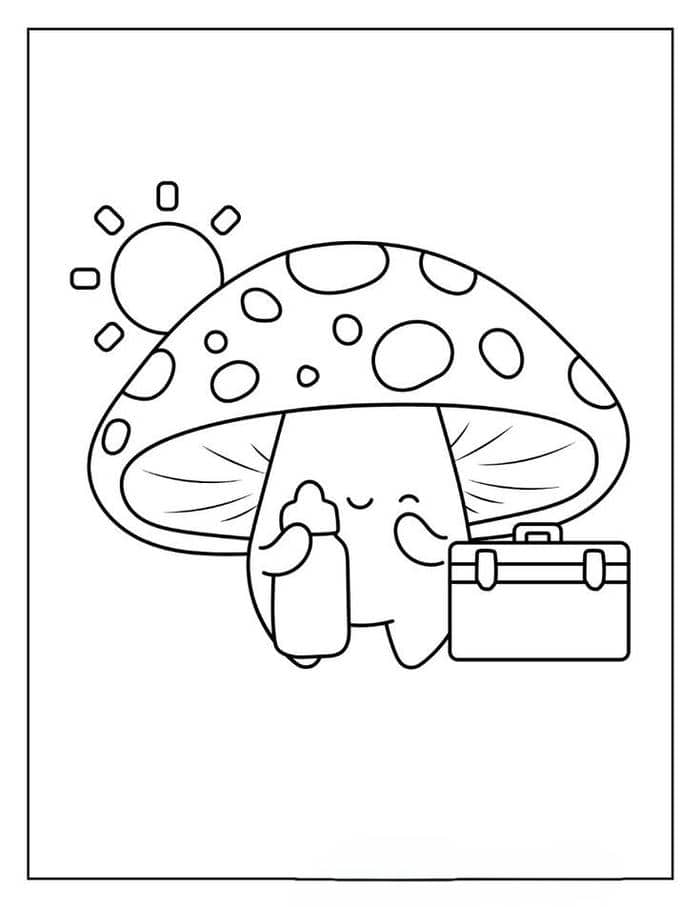 Tranh tô màu cây nấm cute cho bé