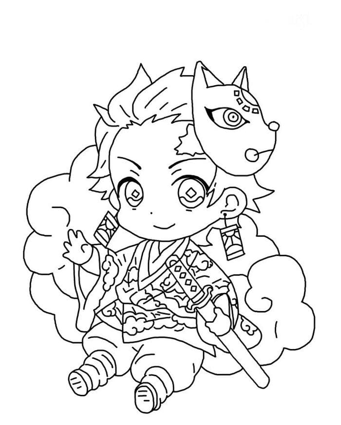 tranh to mau chibi tanjiro deo mat na sieu dang yeu